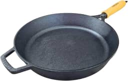 Frigideira Ferro Fundido 27cm Antiaderente Alta Cabo Madeira Bistequeira Bifeteira Chapa Grelhar