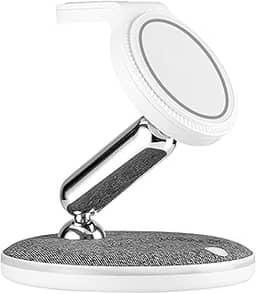 Geonav Carregador de Mesa por Indução 3 em 1, Compatível com carregamento por Indução padrão QI, Dobrável, Acompanha carregador 20W e Bolsa protetora, CH31MAG, Branco/Cinza