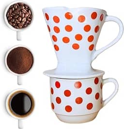 Conjunto de Xicara e Coador de Porcelana para Café em pó coado presente (Vermelho)