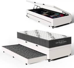 Bicama Box Baú Solteiro com Colchão de Espuma D33 Ortobom Airtech 100 + Auxiliar Unique 88cm (Branco)