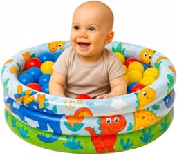 Piscina de Bolinhas Inflável Infantil Dinossauro 28 Litros + 50 Bolinhas Coloridas Resistentes