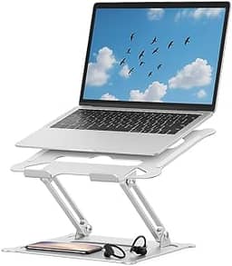 Suporte para Notebook em Aço Carbono Apoio Ajustável Apoiador Dobrável E Ergonômico Ventilado para Mac Notebook MacBook Pro/Air Lenovo Dell e Mais (10-17 Laptop) até 17.3' (10KG) Home Office e Estudos