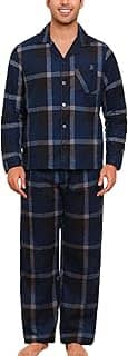 Pijama masculino de flanela 100% algodão, xadrez, com botão e manga comprida
