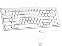 OMOTON Teclado com Fio para Mac, Interface Dupla (USB e Tipo-C), Teclado Numérico, Prata