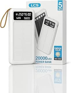 Carregador Solar Portátil Power Bank 20000Mah Painel Solar - Com Cabos Embutidos Display Digital Ideal Para Viagens E Camping (BRANCO)