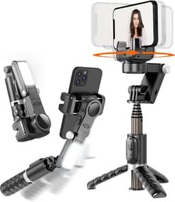 KOSCHEAL Q18 Gimbal para Celular - Estabilizador Celular 2 Eixos com Luz de Preenchimento, Tripé, Controle Remoto, Rotação 360° Automática e Modo Cena via App para iPhone e Android