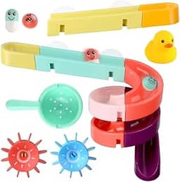 Brinquedo de Banho Infantil, Pista de Água com Trilhos, 24 Peças, Pato e Bolinhas Coloridas, Ventosas para Fixação