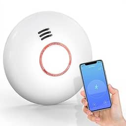 Jemay Detector de fumaça inteligente recebe alertas com aplicativo, alarme de fumaça Wi-Fi sem fio com função de autoverificação, alarme de incêndio com sensor fotoelétrico, bateria de lítio