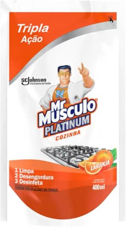 Mr. Músculo Desinfetante Platinum Cozinha Laranja, Tripla Ação, Refil 400ml