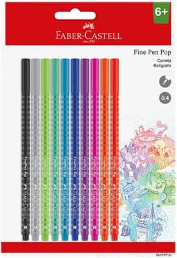 Caneta Ponta Fina, Fine Pen PoP, Faber-Castell,SM/FPP10, cartela com 10 unidades