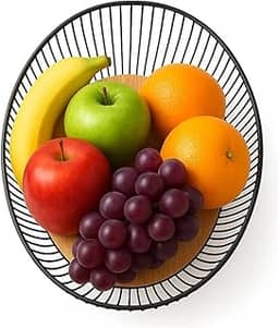 Fruteira de Mesa Modular Aço Inox Preto e Madeira Compacta e Moderna – BSMIX