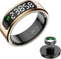 Smart Ring Health Tracker, anéis de saúde para homens e mulheres, rastreador de atividades à prova d'água (LED dourado, nº 10)