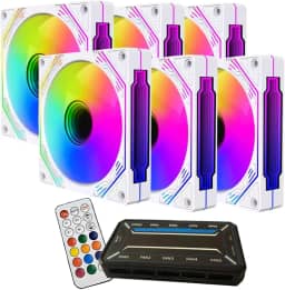 Kit 6 Fans ARGB 120mm Brancas com Controladora e Controle Remoto para PC Gamer