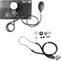 Aparelho Medidor de Pressão Esfigmomanômetro com Braçadeira + Estetoscópio Rappaport Premium - Preto