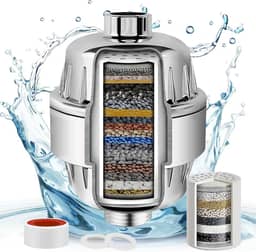 Filtro Chuveiro Universal de Alto Rendimento, 25 Estágios, 2 Cartuchos, Branco Prateado