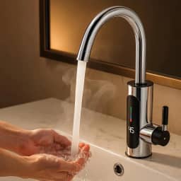 Torneira Elétrica Premium Com Aquecimento Instantâneo, Visor De Temperatura, Giro 360°, Aço Inox, 3000W, 220V, Marca VARENZIA