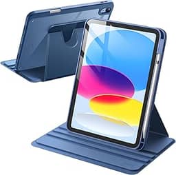 JETech Capa Giratória para iPad (A16) 11ª/10ª Geração (2025/2022) com Porta Pencil, Rotação de 360 Graus, Tampa Protetora com Suporte, Parte Traseira Claro (Marinha)