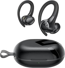 SoundPEATS Wings2 Fones de Ouvido Sem Fio Esportivos Bluetooth 5.3 Motorista 13mm IPX4 Modo de Jogo Semi-intra-auricular com Gancho de Orelha Suporte de Aplicativo para Esportes Total 30 Horas (preto)