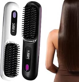 Escova Alisadora Sem Fio Portátil 200°c Tecnologia Íons Antifrizz Tela Led Carregador Usb-C