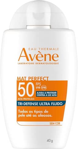 Avène Mat Perfect Tri-Defense Ultra Fluido Protetor Solar FPS50 Sem Cor com Proteção de Luz Azul que Previne Melasma e Deixa Acabamento Invisível, 40g