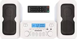 Magnavox MM435-WH Sistema de prateleira de CD compacto de 3 peças com rádio estéreo AM/FM, tecnologia sem fio Bluetooth e controle remoto em branco | Display LCD | Porta AUX Compatível |