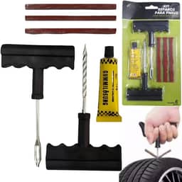 Kit Reparo de Pneus 6 Peças Tubeless Compacto Prático com Escareador Aplicador Cola e 3 Varetas Solução Rápida para Emergências em Carros Motos e Bikes