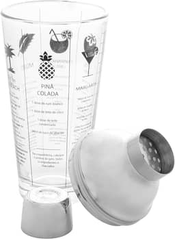 LYOR - Coqueteleira de Vidro 420ml Coimbra com Tampa de Aço Inox, Réguas de Medições e Receitas Inclusas para Margarita, Blood Mary, Piña Colada e outras.