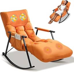 Cadeira de Massagem Eletrica, Poltrona Massageadora, 110V-240V, Design Ergonômico, Ajuste em 5 Posições, Cadeira de Massagem, Encosto Ajustável E Apoio para Os Pés, com Bolsos Laterais, Laranja