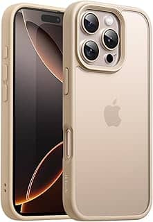 JETech Capa Matte para iPhone 16 Pro 6,3 Polegadas, Case Proteção Contra Quedas de Nível Militar à Prova de Choque, Capinha Traseira Translúcida Fosca, Anti-Impressão Digital (Titânio-Deserto)
