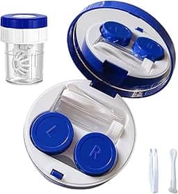 YKuzLx Estojo Para Lentes De Contato Com Limpador E Lavador, Removedor Pinças Espelho Contato, Frasco Solução Viagem (Azul Klein)