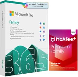 Microsoft 365 Family + Antivírus McAfee Premium Family 2024 - Licenças Físicas para Dispositivos, Segurança Avançada e Suporte Técnico (PAI) (Microsoft 365 Family Antivírus Premium Family)