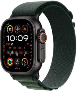 Apple Watch Ultra 2 GPS + Cellular • Caixa preta de titânio – 49 mm • Pulseira loop Alpina verde-escura – M