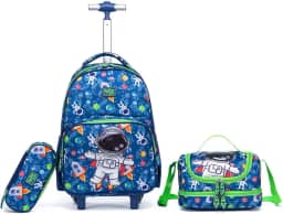 Kit Mochila de Rodinhas Escolar Lancheira Térmica Estojo Resistente Astronauta Polo One