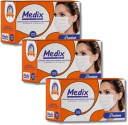 Kit 3 Caixas Máscara Descartável Tripla Proteção com Filtro e Clipe de Ajuste Nasal Com Elástico – Total 150 Unidades