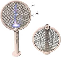 Raquete Elétrica Mata Mosquito Pernilongo E Insetos Dobrável LED Recarregável USB Armadilha Contra Dengue UV Luz Roxa E Com Base Bivolt