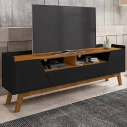 Rack Sala Florença para Tv até 70 Polegadas com Pés Madeira Preto Fosco/naturale