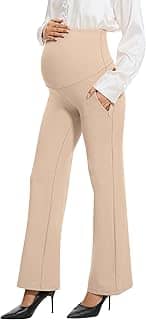 Calça social para gestantes com sensação suave de perna larga sobre a barriga pequena/regular com bolsos 305