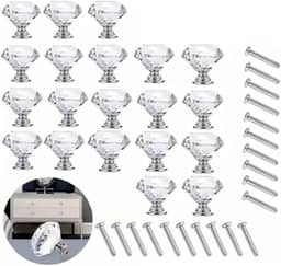 Puxador de Gaveta de Vidro - 20 Peças, 30mm, Puxador de Cristal, Design Moderno para Cozinha, Banheiro e Escritório, Ideal para Decoração de Móveis