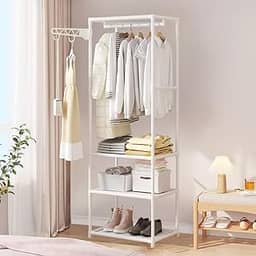 Arara Cabideiro Organizador 3 Prateleiras Estante Suporte Multiuso Organizaçao Casa Quarto Closet Loja Branco