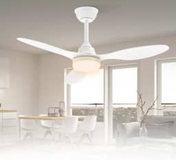 Ventilador de Teto Bivolt 110-220V de Energia 106,7 cm, Ventilador de Teto com Luz LED e Controle Remoto, Motor DC Reversível, 6 Velocidades, Branco