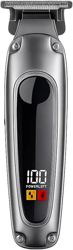 Máquina de Cortar Cabelo Profissional, Barbeador, Sem Fio, Recarregável USB, com Visor LCD, Lâmina de Titânio (Prata)