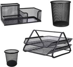 Kit Escritorio Organizador 4 Itens Bandeja Lixeira Porta Lapis Documento Trabalho Empresa Escrivaninha Mesa Home Office Organizaçao