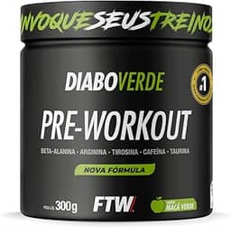 FTW Pré-Treino Diabo Verde em Pó com Cafeína, Aminoácidos Beta‑Alanina e Arginina para Treinos e Atividades Físicas - Pote 300 g (Sabor: Maça Verde)