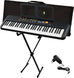 Kit Teclado Arranjador 61 Teclas PSR F52 com Fonte Bivolt e Suporte em X