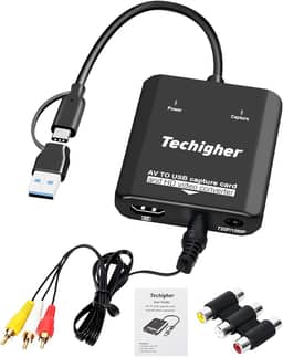 Conversor VHS para Digital e Placa de Captura de Vídeo USB - 2 em 1: Conversão VHS para Digital e Saída RCA para HDMI - Compatível com VCR/DVD/AV/PS2/Wii - Adaptador RCA para HDMI