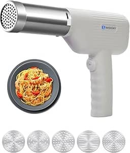 Máquina de macarrão elétrica portátil, máquina de macarrão sem fio 5 em 1, máquina de macarrão portátil com moldes de macarrão moldados, cortadores e tubo de enchimento de salsicha, máquina de massa