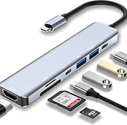 Adaptador Hub 7 em 1 USB-C Premium com Saída HDMI 4K a 60Hz, 7 Portas, USB 3.0, Leitor de Cartão SD, Fonte de Alimentação Tipo C, Carregamento Rápido Multiportas