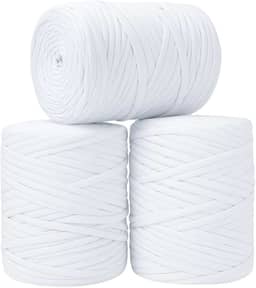 SYMEON Fio de Malha 1kg Ecologico Residual 140m Artesanato Crochê (Tons de branco)