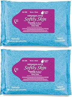 Demaquilante Lenço Umedecido Softly Skin - 128 Unidades - Com Vitamina E - Suave e Eficiente para Remover Maquiagem e Impurezas