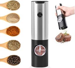 Moedor Elétrico de Sal e Pimenta em Aço Inox Profissional Moedor de Tempero Automático, 70 ml a Pilha Premium Ajustável, Iluminação LED, Portátil, Ideal para Tempero e Especiarias